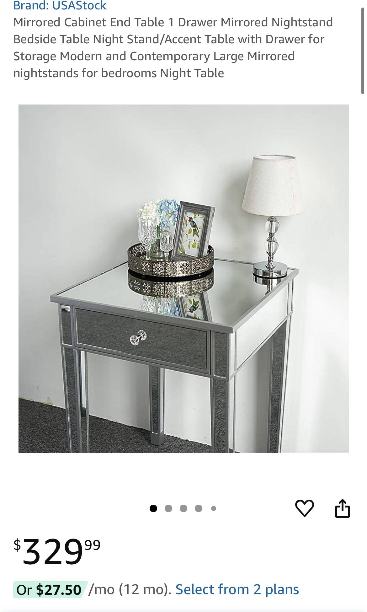 USAStock Mirrored Cabinet End Table 1 Drawer Mirrored Nightstand Bedside Table Night Stand/Accent Table with Drawer for Storage Modern and Cont