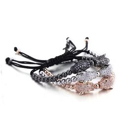 Panther Head Beaded Bracelets | CZ Iced-Out Unisex Set (Black, Silver, Rose Gold)