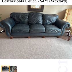  Hancock and Moore Navy Blue Leather Sofa 