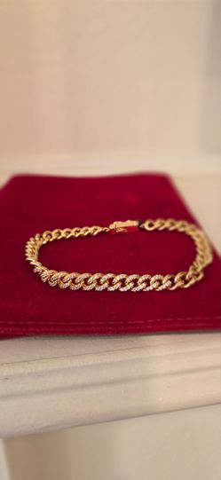 Brand New Gold Plated Cuban Link Bracelet with Micro-Pave Accent Stones And Safety Lock