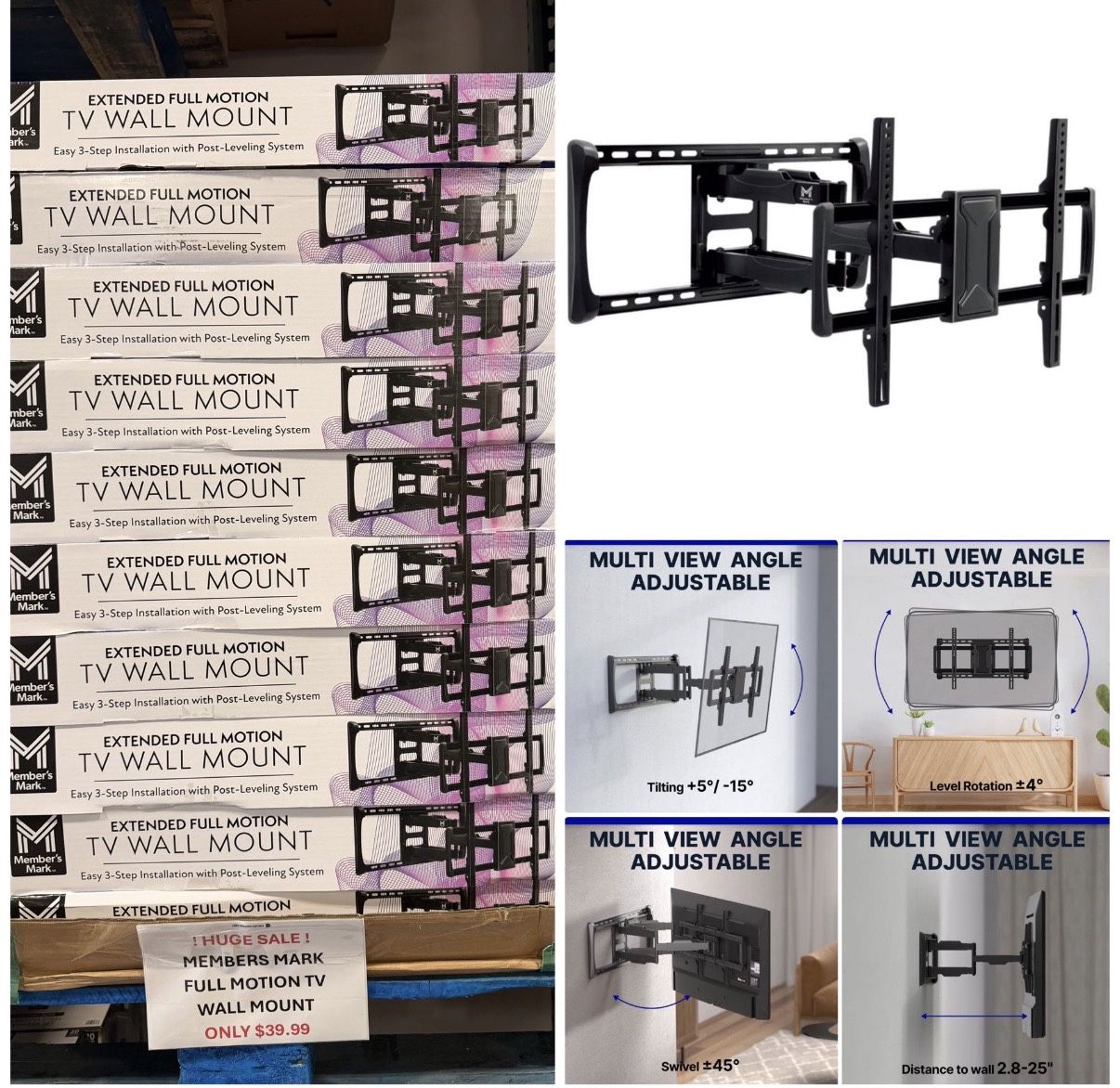 Members Mark Full Motion TV Wall Mount HUGE SALE ONLY $39.99