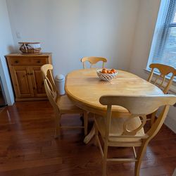 Solid Wood Dining Set with 4 Chairs + Matching Cabinet
