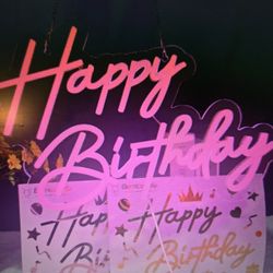 Happy Birthday LED Neon Light Sign-Pink