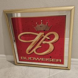 2003 Budweiser Red And Gold “B” Crown Mirrored Sign 26” x 26”