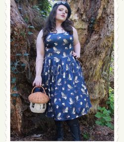 Amanda Owl & Letter Swing Dress in Dark Blue