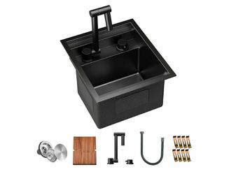 3939: New TORVA RV Kitchen Sink, 13 x 15 x 9 Inch Undermount Bar Sink Premium Stainless Steel Single Bowl Sink with Faucet,Cutting Board, Dark Grey