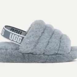 UGG Fluff Yeah Women's Blue Slide Fluffy Slippers Slingback Strap 