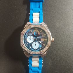 Montres Carlo Silver Blue Bullet Silicone Iced Out Watches New Large Face 