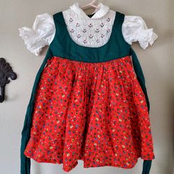Vintage Polly Flinders Hand Smocked Bavarian Dirndl Dress, approx 18-24M, 1970s