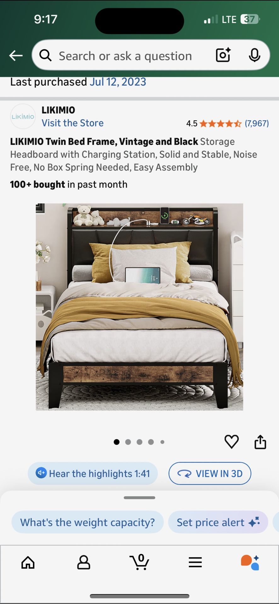 LIKIMIO Twin Bed Frame with Storage Headboard & Built in Charging Station