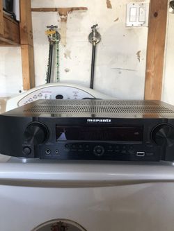 Home Theater surround Sound with Marantz NR1602 7.1 AV Receiver with 4 standing speakers, center speaker can be wall mounted.