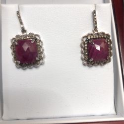 Raw RUBIES & DIAMOND (Champagne)  In Sterling MOTHER’S DAY!! 1” Dangle Earrings 