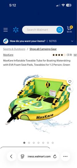 MaxKare Inflatable Towable Tube for Boating Waterskiing with EVA Foam Seat Pads, Towables for 1-2 Person, Green