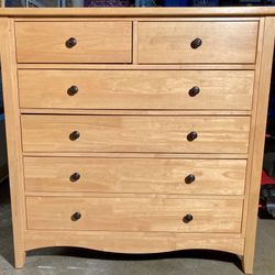 Solid Wood Natural Finish 6 Drawer Highboy Dresser Chest 