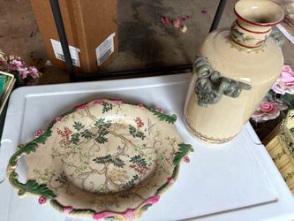 Hand Painted Porcelain Platter and Vases