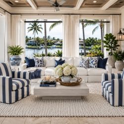 Incredible Pair LEE INDUSTRIES SWIVEL CABANA STRIPED CHAIRS- Worth $8,000