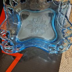 vintage Fostoria Baroque blue azure glass Bowl 
