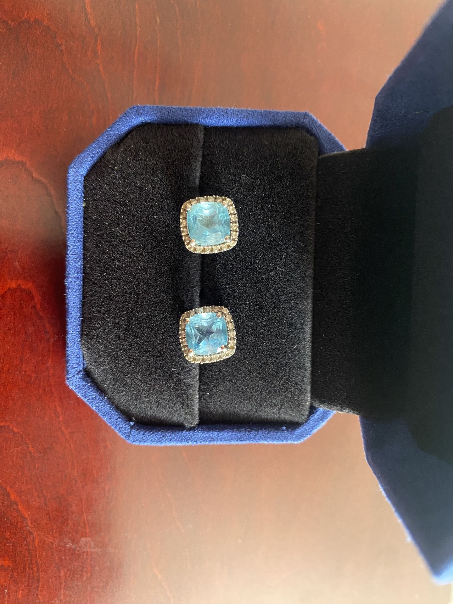.925 Diamond And Blue Topaz Earrings