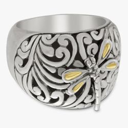 DEVATA Sterling Silver 925 and 18K Gold Bali Filigree Ring 