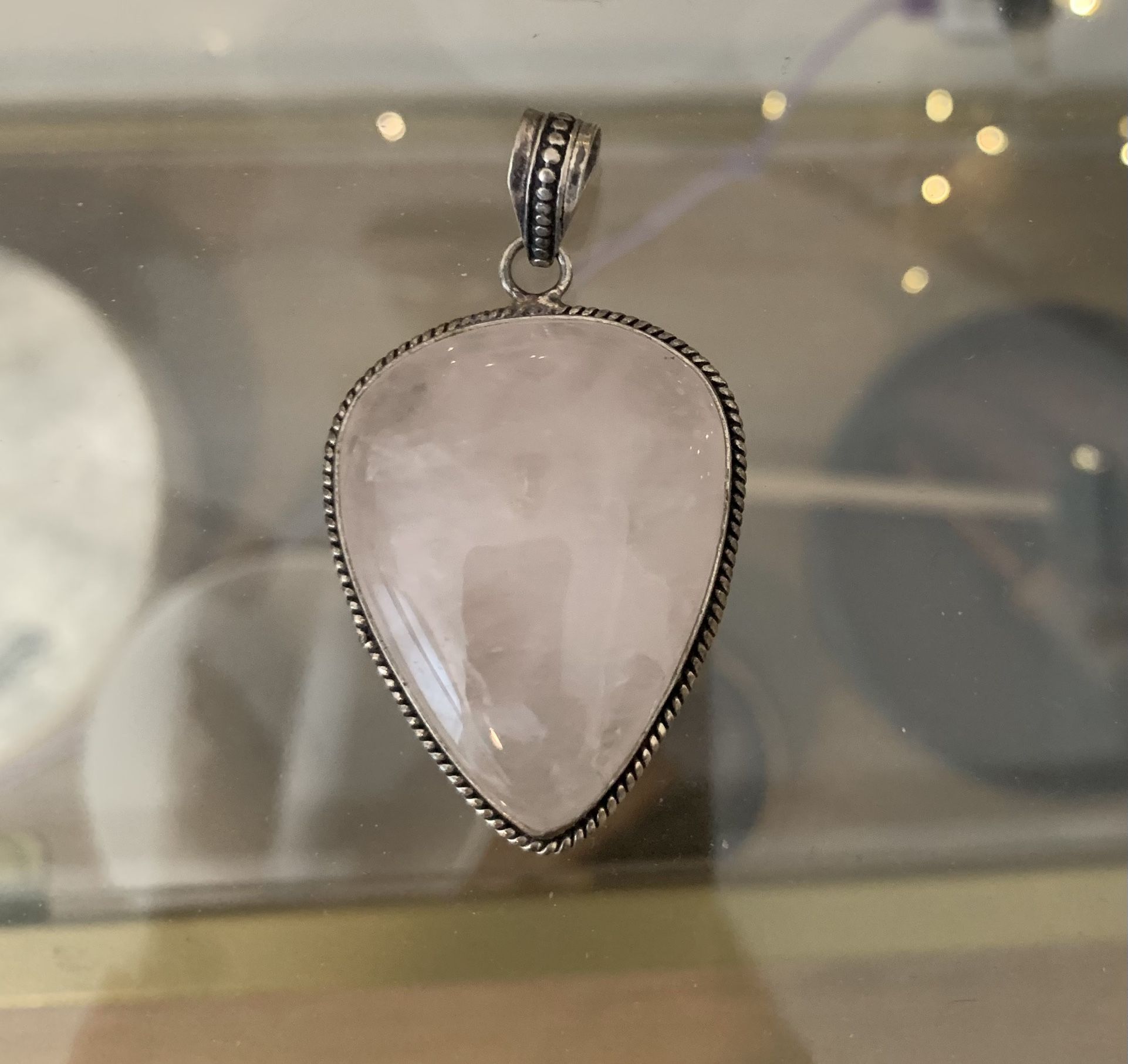 925 Vintage Necklace Pendant, Authentic Rose quartz