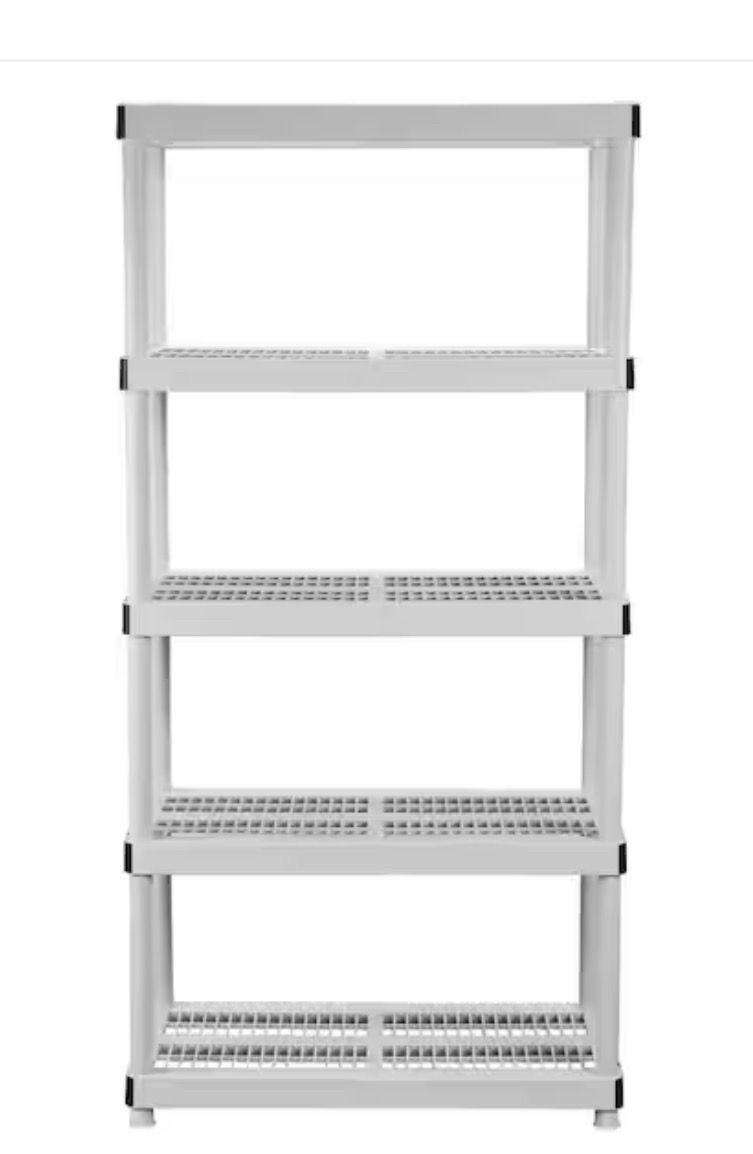 35 in. 4-Shelf Resin Cabinet and 36 in. 5-Tier Plastic Garage Shelving Unit Combo