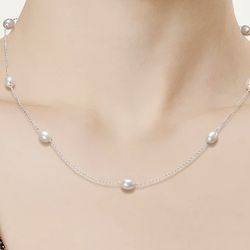 tiffany pearl station chain necklace sterling silver