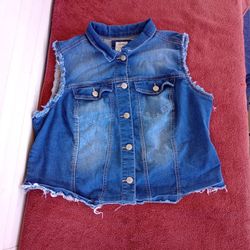 Wax Jean Raw Hem Denim Vest Jean Jacket Women's Size 3XL Blue Cowgirl Western