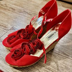 Steve Madden Red Rosette Cork Wedges