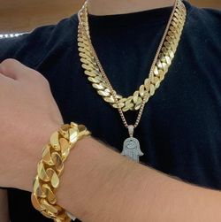 20MM Cuban Link Set 14K Gold Plated Doesn't Loses Color