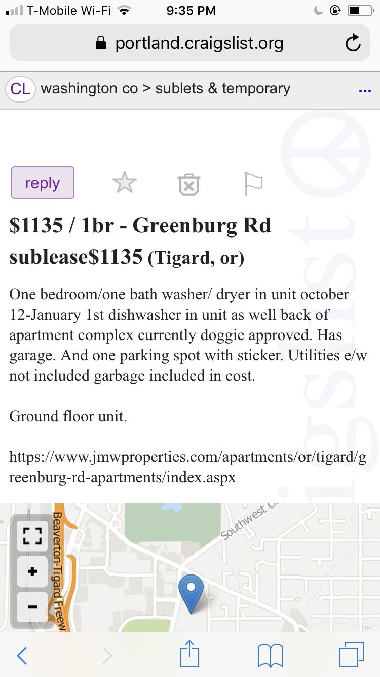 Apartment sublease rental