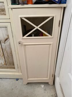 Slim White Bathroom Storage Cabinet with Glass Door