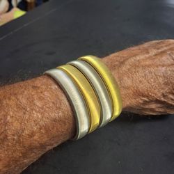 Vintage Silvertone & Goldtoned Art Deco Metal Stretch Bracelets, Set Of 4