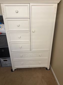 White Wood Armoire Dresser with Drawers