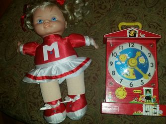 Munchkin cheering doll rare and 1968 fp toy clock