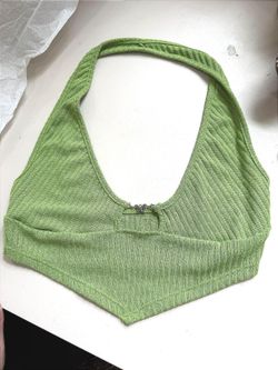Shein 6 Medium Green Ribbed Knit Halter Top with Front Clasp