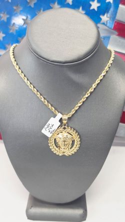 14k Hollow 24inch 4mm Chain With 14k Pendant