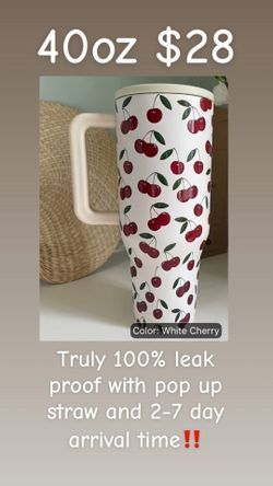 White with cherry print 40oz tumbler
