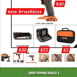 Ridgid drill battery and charger + bag $70.00