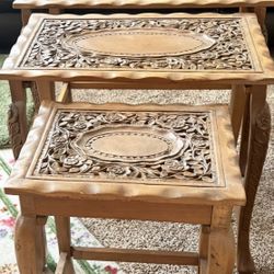 Vintage Hand-Carved Wood Nesting Tables (Set of 3) Gorgeous Detail!