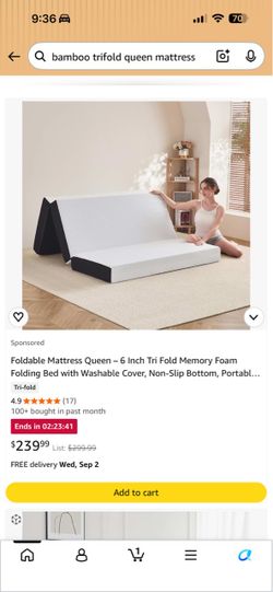 Queen Tri-Fold Memory Foam Foldable Mattress
