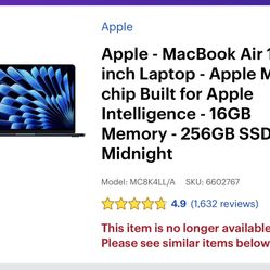 Apple - MacBook Air 13-inch Laptop - Apple M3 chip Built for Apple Intelligence - 16GB Memory - 256GB SSD
