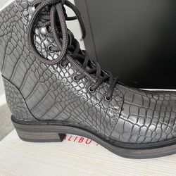 Black Ankle Faux Snake Skin Boot