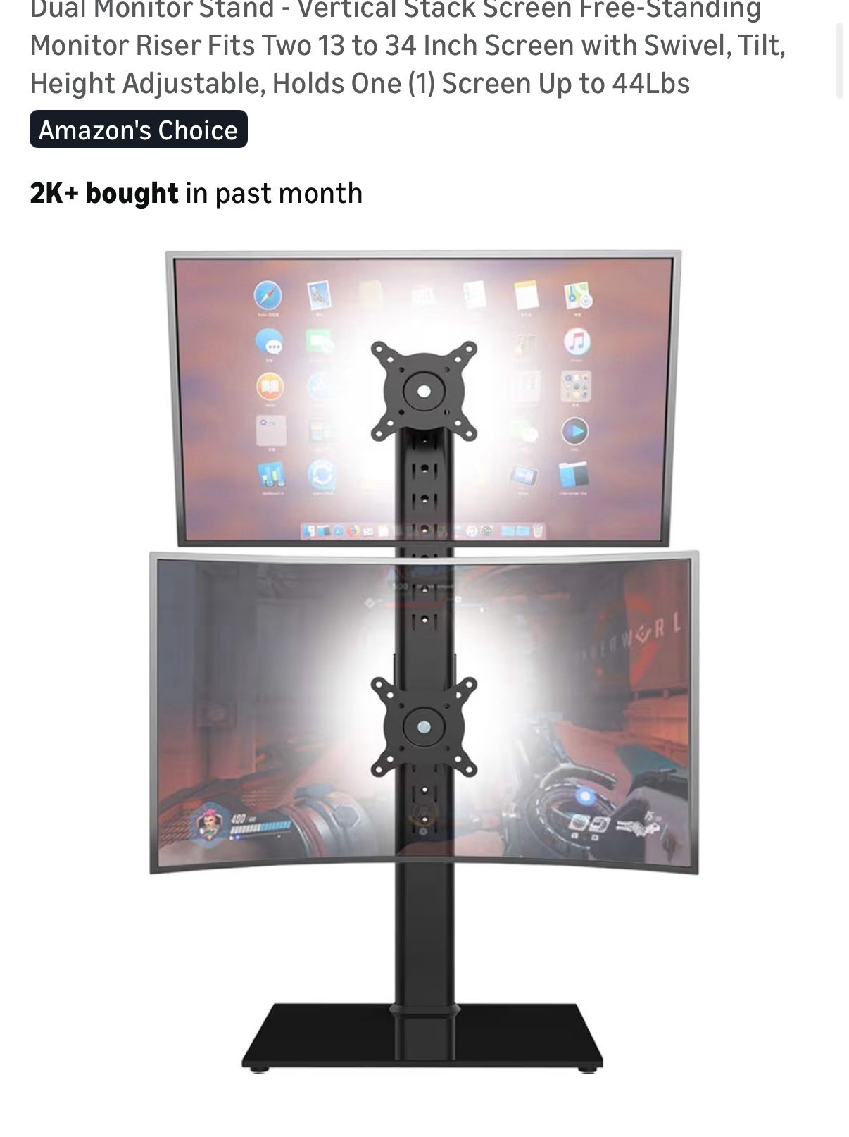 Dual Monitor Stand - Vertical Stack Screen Free-Standing Monitor Riser