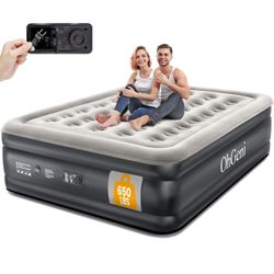 OhGeni Queen Air Mattress with Built in Pump, Inflatable Blow Up Mattress 18 Raised Comfort,Upgraded Surface Portable Mattress, Air Bed for Camping, H