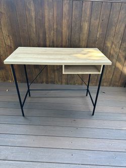 Wood And Metal Writing Desk With Storage
