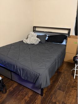 Queen Bed Frame + Mattress w/ LED Lights & Storage Drawers