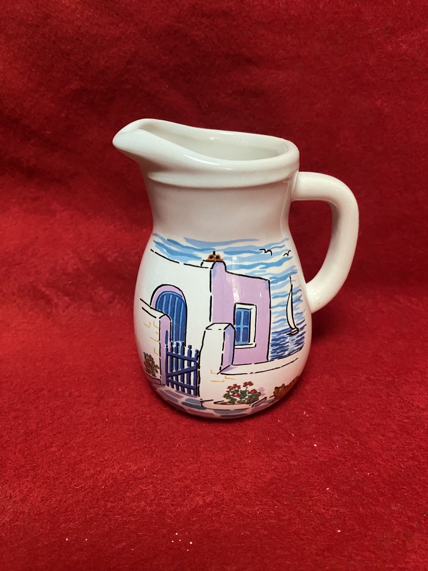 4.5 Inch Handmade In Greece Ceramic White Greek Pottery Pitcher Imported From Greece