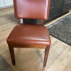 5 Dining Chairs - Cognac Faux Leather Seats 