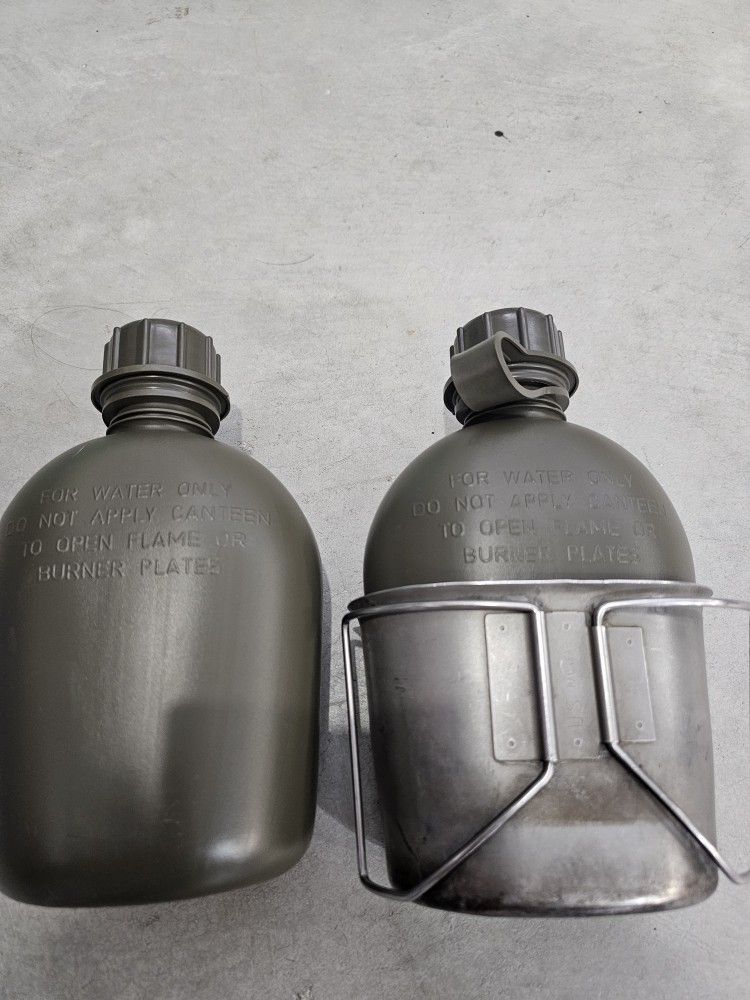 x2 1qt US Military Issued Canteen And Steel Cup