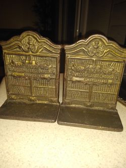 Antique SHAKESPEARE LIBRARY Cast Iron Bookends 'My Library Dukedom Large Enough
